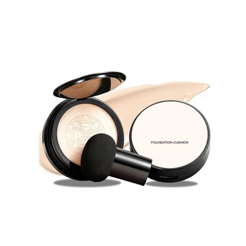 Cushion Foundation, Maquillaje Mujer CC Cream con Esponja, Base de Maquillaje de Alta Cobertura, Maquillaje Coreano Hidratante y Duradero para un Rostro Perfecto (#1, 18g)