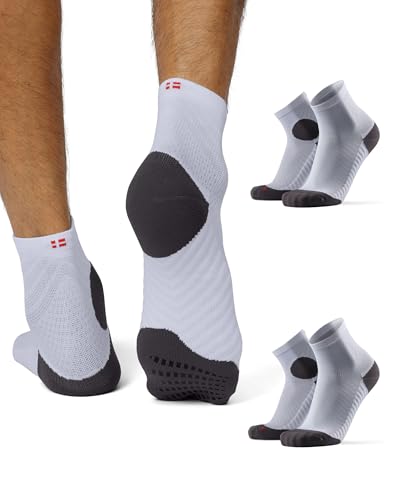 DANISH ENDURANCE Calcetines de Pádel con Grip de Silicona – Deportivos Hombre y Mujer, Running, Fútbol, Pack de 2, Blanco, 43-47