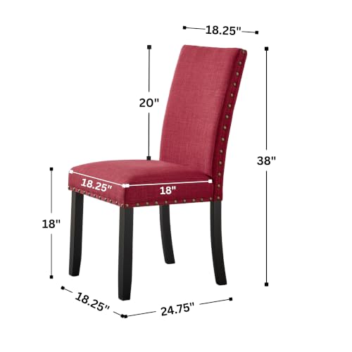 Image of Roundhill Furniture Biony Fabric Dining Chairs with Nailhead Trim, Set of 2, Red