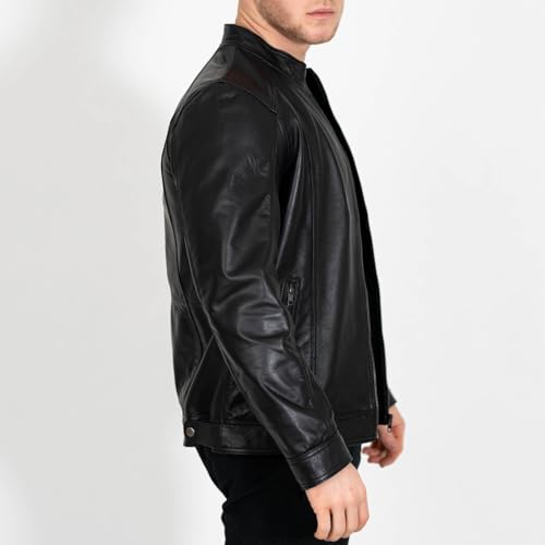 Image of BRICK LANE Stand Collar Leather Jacket for Men | Timeless Design - Genuine Lamb Nappa Leather Cafe Racer Jacket