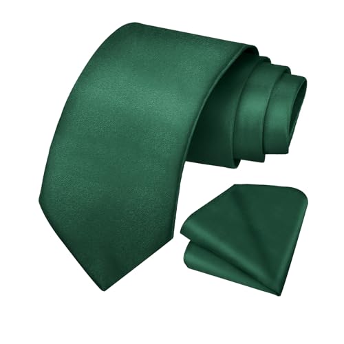 URAQT 3.15 Solid Color Tie Formal Necktie and Pocket Square Set (23 * 23CM) for UK Men Business Wedding Party Work Tie - 8cm Dark Green