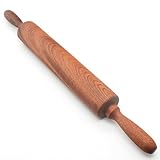 TUSIWIT Classic Sapele Wooden Rolling Pin With Handles,Wood Baking Roller （17''L x 1.77'W)