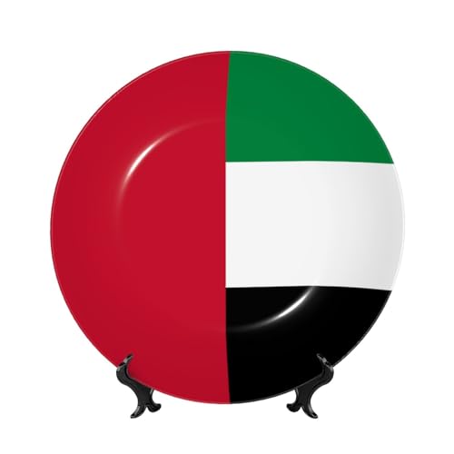 Assiettes décoratives rondes en porcelaine anglaise avec support, drapeau des Émirats arabes unis, pour cuisine, salle à manger, armoire à vin, décoration d'intérieur, 20 cm