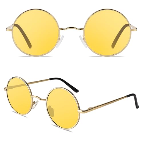 Image of CGID Retro Round Polarized Sunglasses Mens Womens Circle Metal Hippie Shades UV400 Protection E01