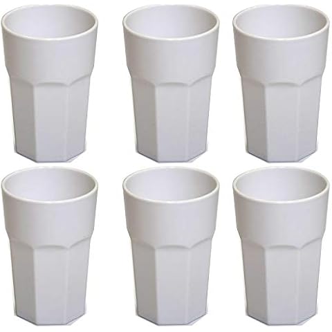 Omada Design Set of 6 Glass or Long Drink Plastic Cups, 14,95 OZ, 4,91 inch Tall, shatterproof, Octagonal, Stackable and Dishwasher Safe, White Cover