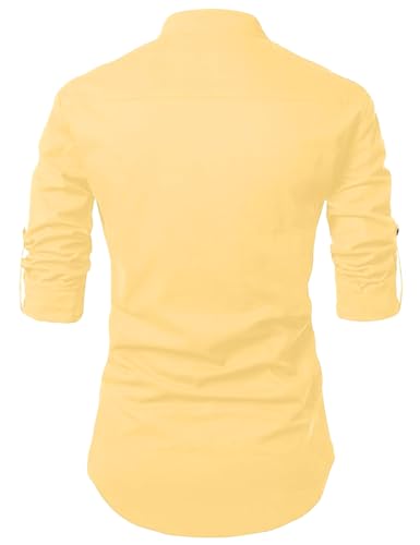 Image of FINIVO FASHION Men's Cotton Blend Solid Full Sleeve Short Kurta Shirt, Regular Fit Solid Pattern Mandarin Collar Straight Kurta Shirt
