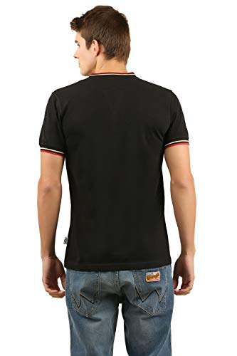 Image of Zebu Men's Half Sleeve Cotton Henley Neck Tshirt with bio wash (Pack of 1). Black