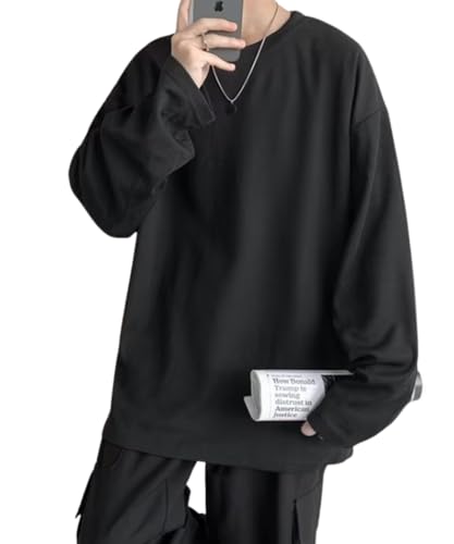 [Capprecier] ロンt メンズ 無地 長袖tシャツ 薄手 速乾 ビッグシルエット 大きいサイズ カットソー 春 秋 ファッション トップス おしゃれ ゆったり (3XL, ブラック)