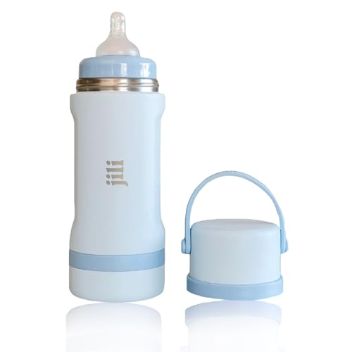 Image of Jili All-in-One Baby Bottle, Insulated Stainless Steel Bottle with Formula Container, Anti-Colic Nipple, and Leak-Proof Lid, Baby Essentials for Travel, BPA, Parabens, and Phthalate-Free, Ice, 8 oz.
