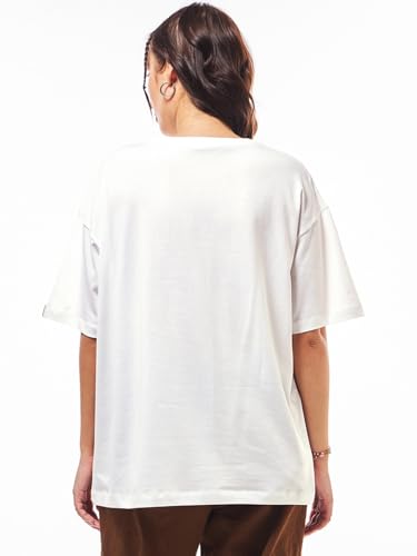 Image of Bewakoof Women's Solid Oversized Fit Half Sleeve Round Neck Cotton Jersey T-Shirt