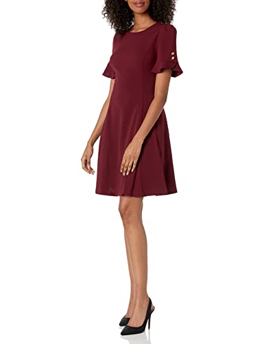 Image of DKNY Women's Flounce Sleeve Fit and Flare Dress