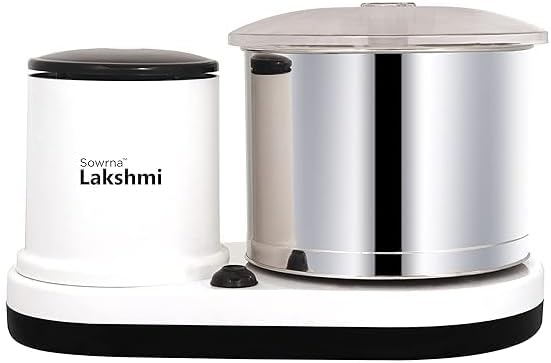 Lakshmi White Black Model 2 L Table Top Wet Grinder with Atta Kneader & Coconut Scrapper | 110 Volt for USA & Canada