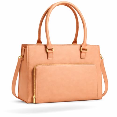 Bolsa Feminina Estruturada Couro Sintético com Zíper Frontal, Alça Dupla e Compartimentos Internos (Apricot)