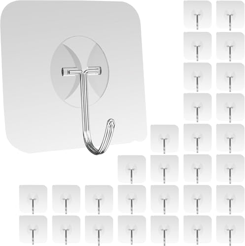 Image of Latoxcaa Heavy Duty Adhesive Hooks 30-Pack: Holds 22lb, Strong Reusable & Waterproof Wall Hooks for Kitchen, Bathroom, Office - No Drilling, No Residue