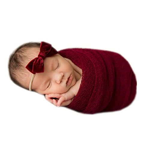 Image of Coberllus Newborn Baby Photo Props Wrap Cloth Blanket Swaddle for Boys Girls Photography Shoot (Red)