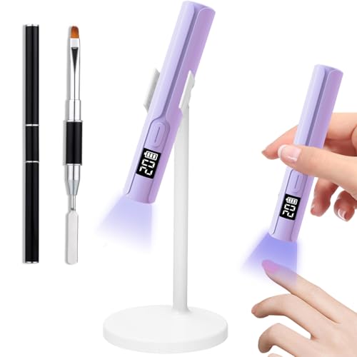 Asimebesty Lampara Uñas Semipermanentes, Mini Lampara UV Led Uñas, Secador de Uñas USB con 2 Temporizador 20/60S, LED Dispaly y Pincel de Arte de Uñas, para Extensión de Gel DIY Arte de Uñas Violeta