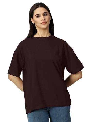 Image of LEOTUDE Women's Drop Shoulder Oversized Baggy Fit Half Sleeve Plain Solid Round Neck Multicolor T-Shirt Combo for Women's (Pack of 3)