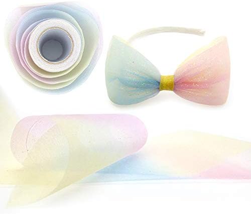 Craft Rainbow Sparkling Tulle Roll DIY Wedding Party Gift Bow Craft Sequin Fabric Spool Tutu Party Banquet Decor Gift Wrap 6" x 10Yards (Rainbow-Glitter)