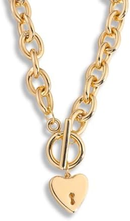 Colar Feminino “Lock Heart” em Aço Inoxidável com Pingente de Coração e Fecho em T – Antialérgico, Resistente e Estiloso – 45,5cm – Acompanha Bolsa de Veludo