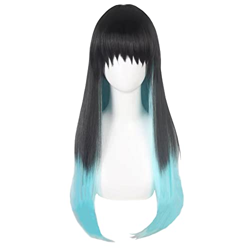 IGHSNZUH Trajes de Cosplay de Tokitou Muichirou, Disfraz de Kimono Negro, Disfraz de Anime for Fiesta de Carnaval, Halloween, Uniforme de actuación escénica(Wig,One Size)