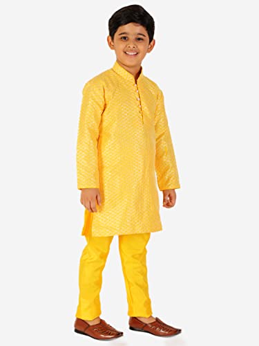 Image of Pro-Ethic Style Developer Boys Silk Solid Kurta Pajama Set | | Self Design | Mandarin Collar | Traditional Ethnic Wear (S-161)
