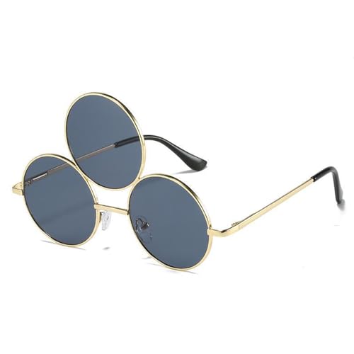 Gafas de sol coloridas con tres marcos redondos, lentes de moda para adultos, al aire libre, Navidad, fiesta, tomar fotos, compras, lentes de sol para mujeres y hombres, estéticos