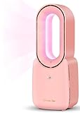 Misby 11.8 Inch Rechargeable Bladeless Desk Fan, Small Quiet Table Fan with 5-Color LED Light, Portable Personal Fan for Bedroom Home Office, Pink