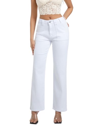 Best Petite White Jeans for Women Over 50: Flattering Fits That Won't Quit on You 14 Myzellia Women's Straight Leg Petite Jeans High Waisted Stretchy Cropped Denim Ankle Pants White Medium