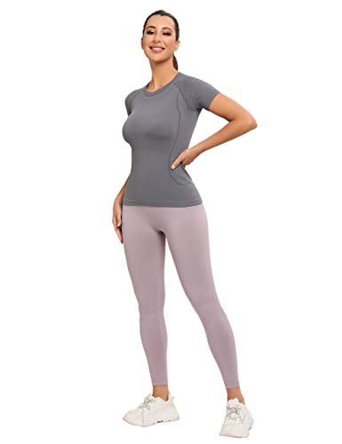 Image of MathCat Seamless Workout Tops for Women, Short Sleeve Compression Athletic Shirts Soft Yoga Gym Tops XS-XL