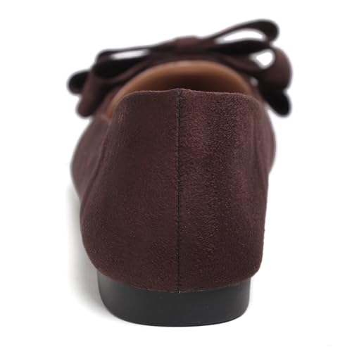 Image of WENJIAZHIZHI Square Toe Bow Ballet Slip-On | Classic Suede Finish,Chic Bow Detail,Effortless Everyday Style,Wedding Party Office,Plus Size Available