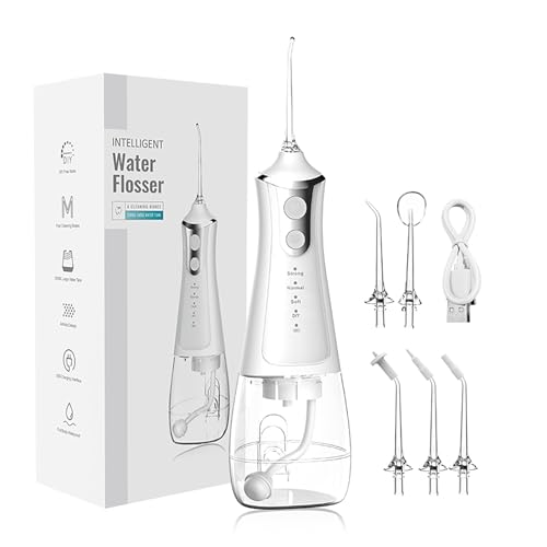 ALIWO Tragbare Mundspül-wasserflosser mit 4 Modi, 5 Düsen, 300 Ml, Ipx7 Wasserdicht, Wiederaufladbar, Wasserflosser for Die Mundpflege (Color : White) ALIWO Tragbare Mundspül-wasserflosser mit 4 Modi, 5 Düsen, 300 Ml, Ipx7 Wasserdicht, Wiederaufladbar, Wasserflosser for Die Mundpflege (Color : White)