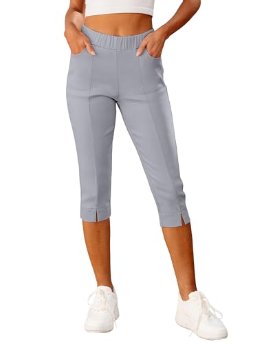 GRAPENT Capri Pants for Women High Waisted Pull On Elastic Waist Dressy Casual Stretchy Capris Trousers Pants Pockets