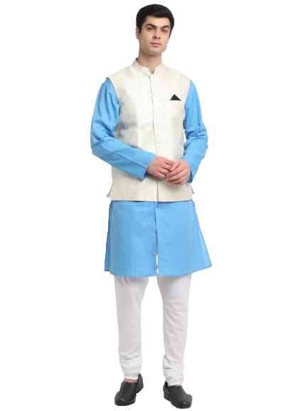 neudis Men Silver Jacquard Dupion Silk Nehru Jacket N21MNJ-8700SL-picture-16
