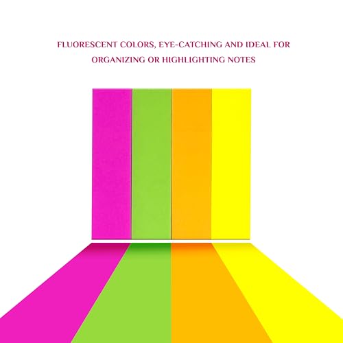 Image of Cubic Prompt Neon Sticky Note Pad Page Markers - Fluorescent Color Flags Pack of 3 - 1.9cm x 7.5cm, 160 Sheets Each