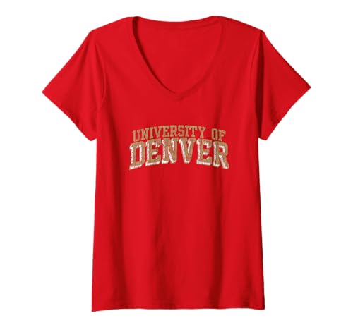 Womens Denver Pioneers Retro Arch Red Officially Licensed V-Neck T-Shirt