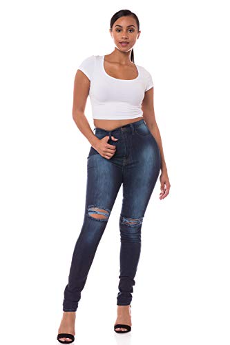 Aphrodite High Waisted Jeans for Women - Hand Sanding Distressed Destroyed Ripped Skinny Fit High Rise Stretch Denim Pants
