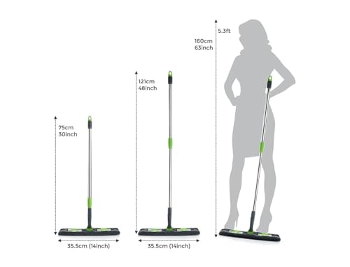 Image of Flat Microfiber Floor Mop with Adjustable Handle | Wet & Dry Cleaning Mop for Tiles, Wood & Marble | Reusable Washable Mop Pads | 360 Rotating Head | Home Cleaning Tool
