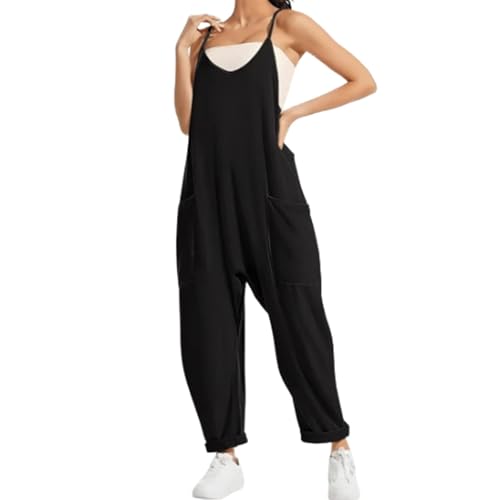 Lahloya - Overol de maternidad, overol de embarazo para mujer, overol casual de verano, sin mangas, con tirantes delgados, Negro, L