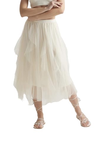 noflik Women's Tulle Mesh Ruffle Skirts A Line Tiered Layered Ruffle Tulle Mesh Tutu Long Maxi
