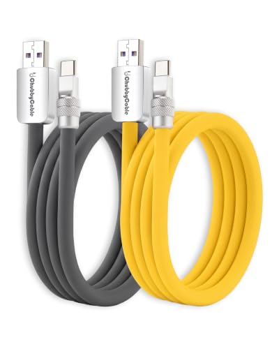 Image of chubbycable 120W Silicone USB A to C Cable, 2 Pack, Gray+Yellow, 6.6FT | Couple Color Matching, 6mm Extra Thick, 45,000+ Bend Tested, 480Mbps Data Transfer, E-Marker Safety Chip, Tangle-Free