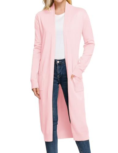 GRACE KARIN Womens Plus Size Long Sleeve Cardigan Long Duster Cardigan Open Front(2XL,Baby Pink)