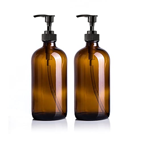 DRERIO 2 uds Botella de Vidrio ámbar 500 ml Botellas con Bomba Dispensador de jabón Dispensador de Lavado a Mano Dispensador de jabón para Platos Grandes Botellas de Vidrio Reutilizables con Bomba Cover