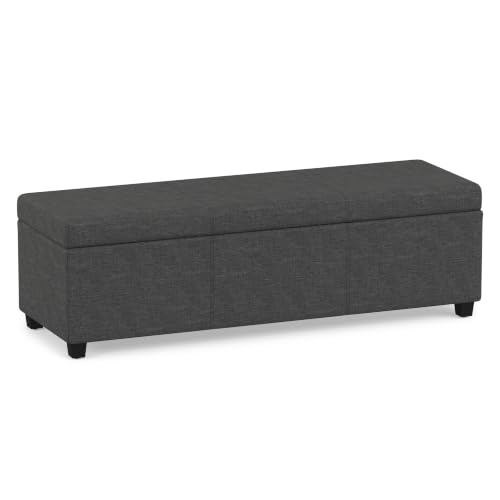 Image of SIMPLIHOME Avalon 54 inch Wide Linen Look Fabric Storage Ottoman in Slate Grey