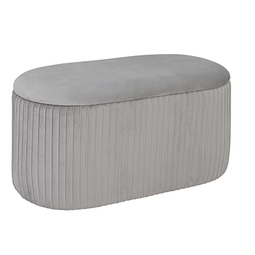 Pinplus Round Storage Ottoman With Cover Lid,Foot Rest Stool Large Oval Toy Chest For Bedroom And Living Room Silver (31.5" X 15.7" X 15.7") #TOP4