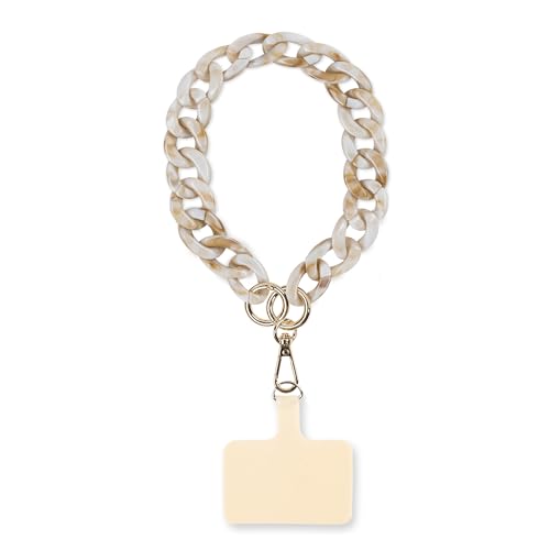BOOJEE BEADS Ava Beige Marble Wristlet – Acrylic Chain, Secure Hook, and Phone Tether – Hands-Free Accessory