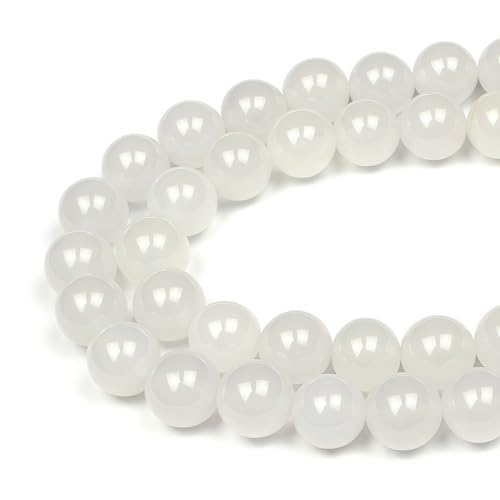 MJDCB 8mm 43 pièces Agate Blanche Perle Pierre Naturelle Ronde en Vrac Perles Semi Precieuse pour Fabrication de Bijoux de Bracelets et de Colliers