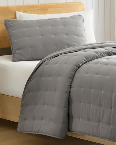 Image of Quilts Twin Size - Bedspread for Twin Size - Lightweight Comforter Set - Quilt Bedding Set for All-Seasons - Ultra Soft, Breathable & Comfy - Summer Coverlet with 1 Pillow Sham - 68 inch x 86 inch, Dark Grey