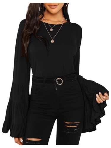 Floerns Women's 70s Western Flowy Bell Sleeve Blouse Tops Shirts