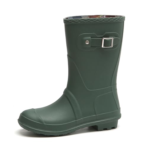 Harssidanzar Womens Mid Calf Rain Boots Waterproof Garden Shoes Rubber Rainboots for Ladies HL224US