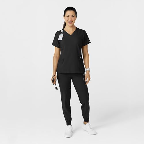 Wink Scrubs for Women, W123, Comfort Waist Cargo Joggers Pants with 8 Pockets Black